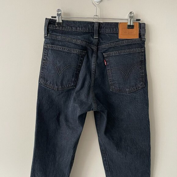 Levi's Wedgie Button Fly Waist Denim Dark Wash High Rise Skinny Jeans Black 25 - Picture 5 of 11